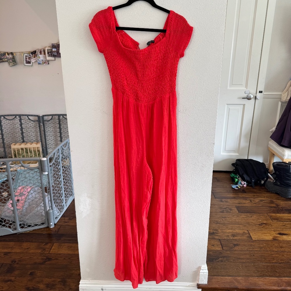 Guess Los Angeles Coral Smocked Wide-Leg Jumpsuit